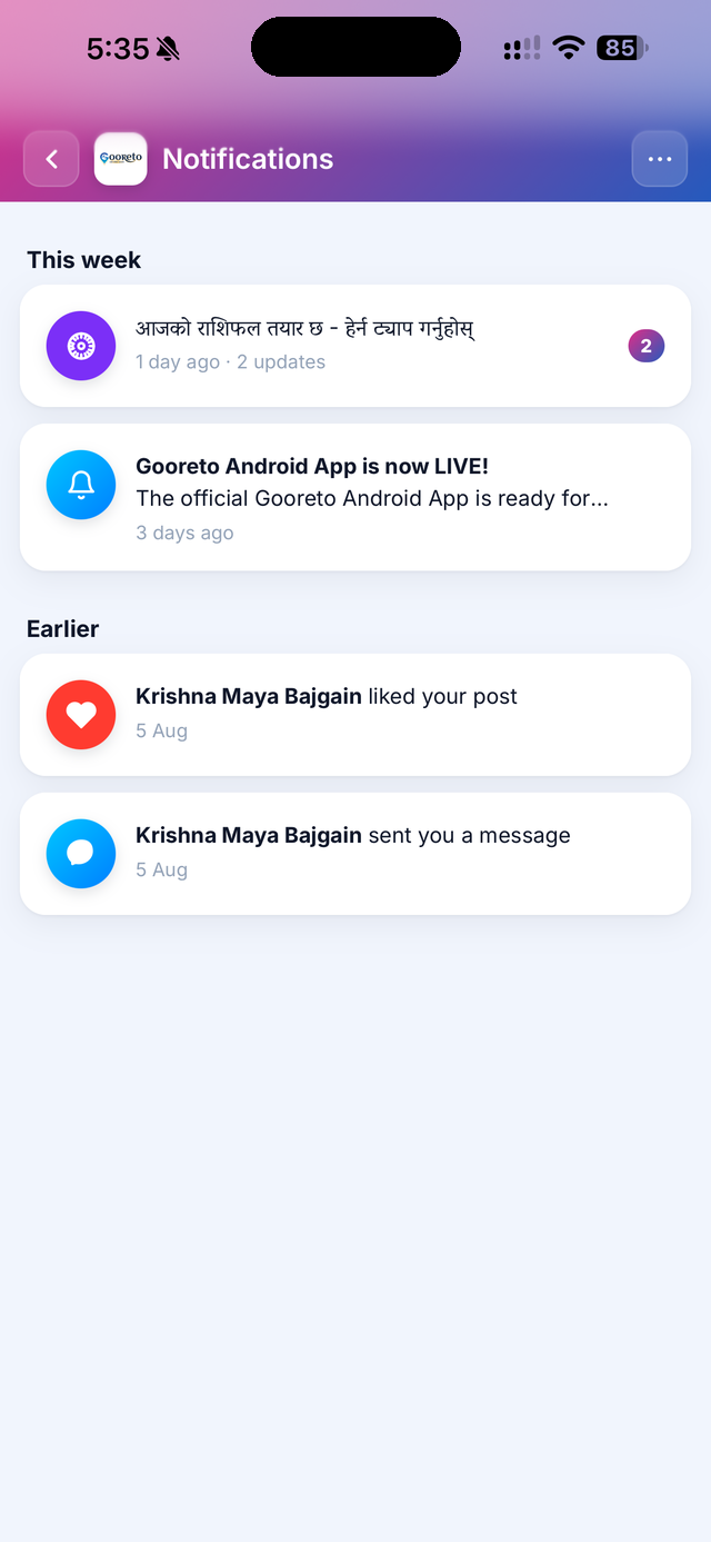 Gooreto - real-time notifications